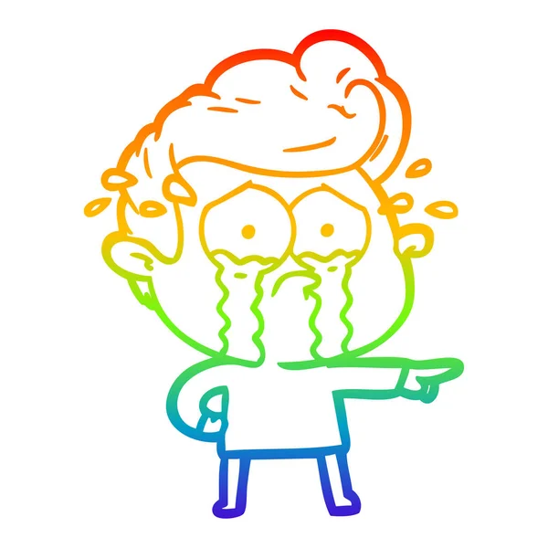Rainbow gradient linje ritning tecknad Crying man — Stock vektor
