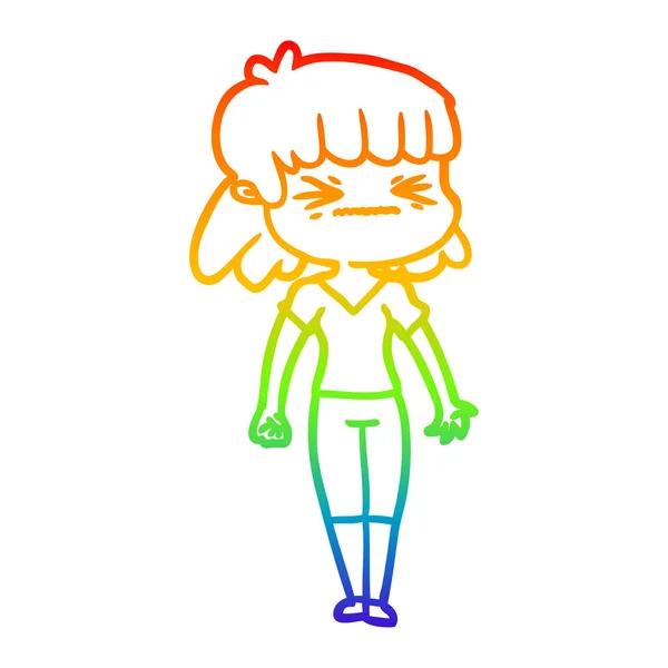 Rainbow gradient ligne dessin dessin animé fille en colère — Image vectorielle