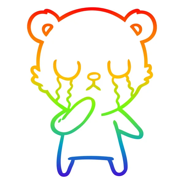 Arco iris gradiente línea dibujo llorando polar oso dibujos animados — Vector de stock