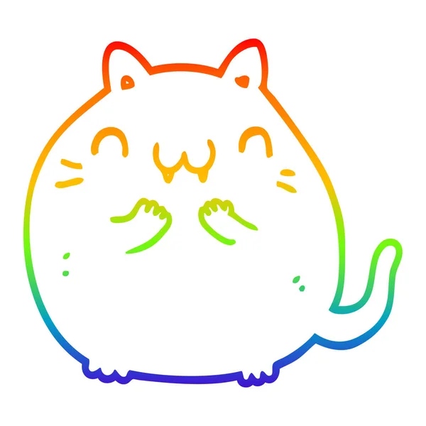 Rainbow gradient line drawing happy cartoon cat — Stock Vector