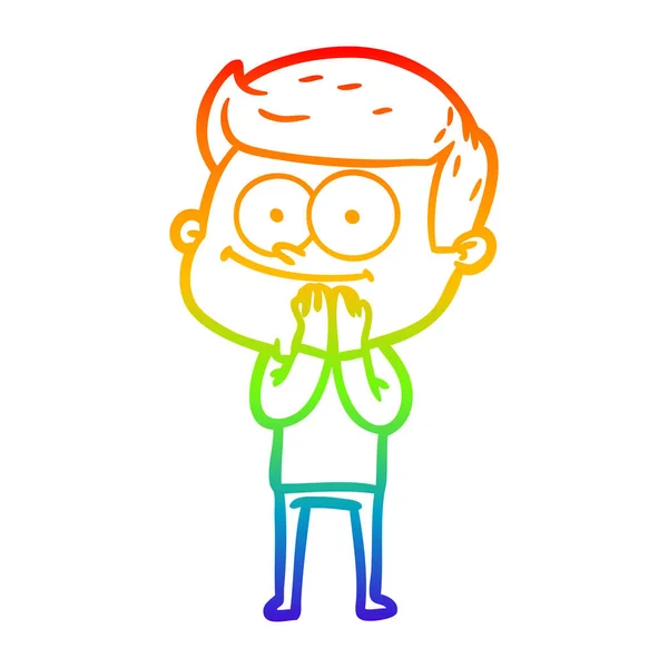 Rainbow gradient line drawing cartoon happy man — Stock Vector