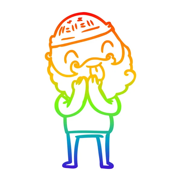Regenboog gradiënt lijntekening man met baard steken uit tong — Stockvector