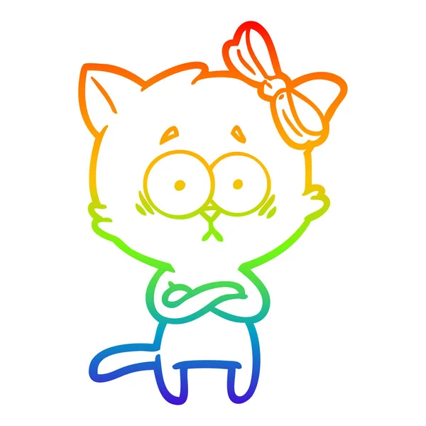 Rainbow gradient ligne dessin chat dessin animé — Image vectorielle