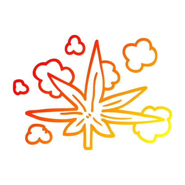 Línea de gradiente caliente dibujo dibujos animados marihuana hoja — Archivo Imágenes Vectoriales