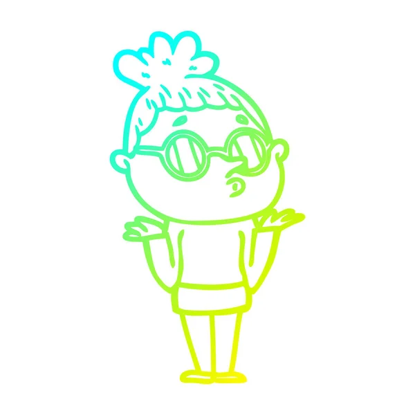 Linha gradiente frio desenho cartoon mulher usando óculos — Vetor de Stock