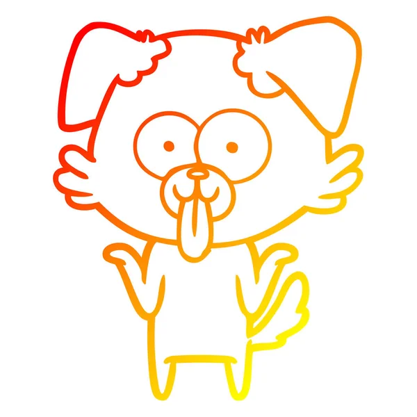 Línea de gradiente caliente dibujo de dibujos animados perro con la lengua sobresaliendo — Vector de stock