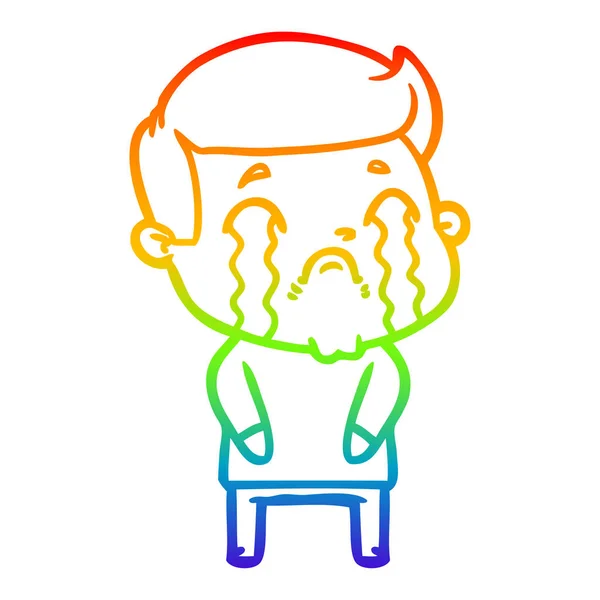 Rainbow gradient line drawing cartoon man crying — Stock Vector