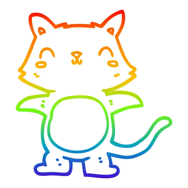 Rainbow gradient linje ritning tecknad katt — Stock vektor