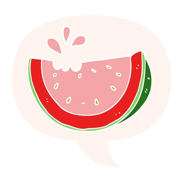 Cartoon watermelon and speech bubble in retro style — Stock Vector