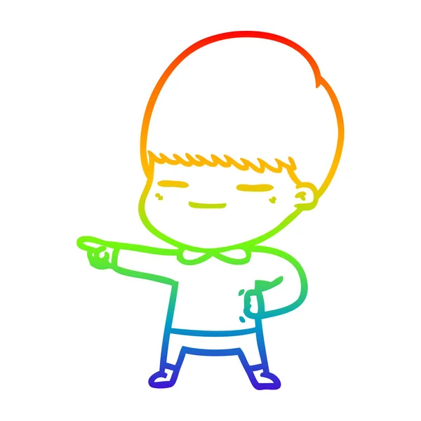 Rainbow gradient linje ritning tecknad självbelåten pojke — Stock vektor