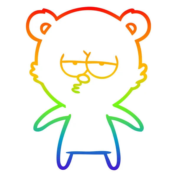 Rainbow gradient line drawing bored bear cartoon — Stock Vector