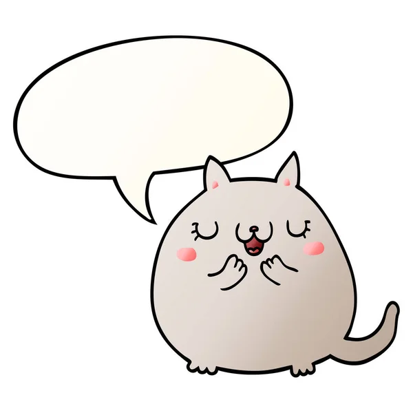 Desenho animado bonito gato e fala bolha em estilo gradiente suave —  Vetores de Stock