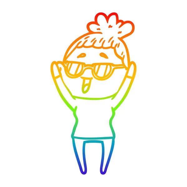 Arco-íris linha gradiente desenho cartoon mulher feliz vestindo specta —  Vetores de Stock