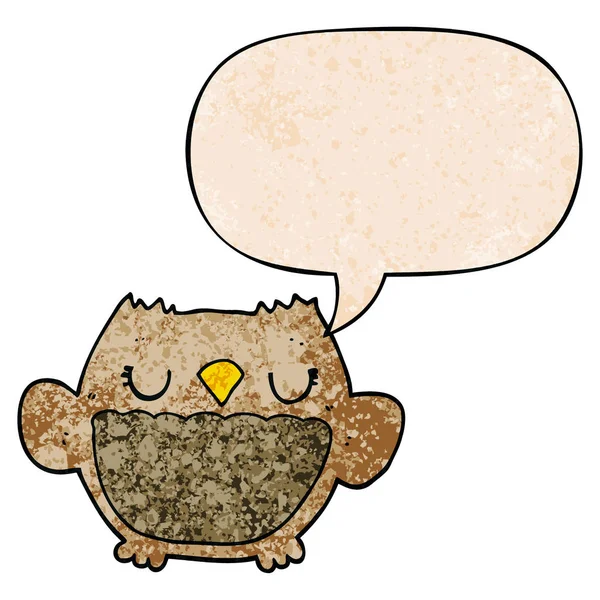 Cartoon owl and speech bubble in retro texture style — Stock Vector