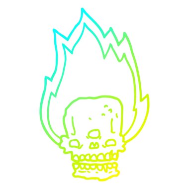 soğuk degrade çizgi çizim ürkütücü karikatür yanan kafatası