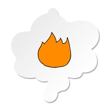 karikatür yangın ve baskılı bir etiket olarak kabarcık düşünce