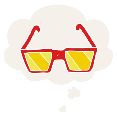 karikatür gözlük ve retro tarzında düşünce balonu