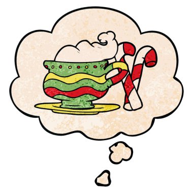 karikatür noel kakao ve grunge doku pat düşünce balonu