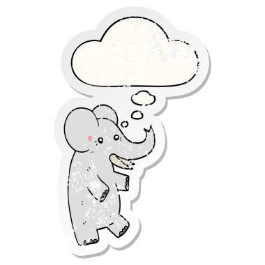 karikatür fil ve sıkıntılı yıpranmış etiket olarak kabarcık düşünce
