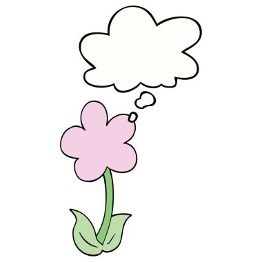 sevimli karikatür çiçek ve düşünce balonu