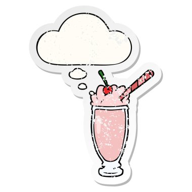 karikatür milkshake ve sıkıntılı yıpranmış sticke olarak kabarcık düşünce