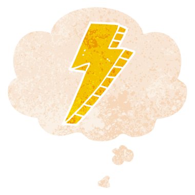 retro dokulu stil de karikatür yıldırım ve düşünce balonu