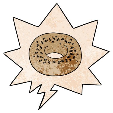 retro doku tarzında karikatür donut ve konuşma balonu