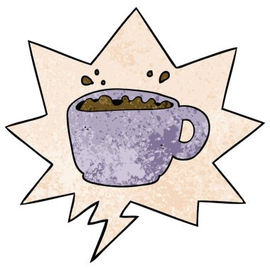 retro doku tarzıkarikatür kahve fincanı ve konuşma balonu