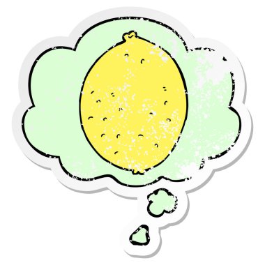 karikatür limon ve sıkıntılı yıpranmış etiket olarak kabarcık düşünce