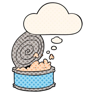 çizgi film konserve balık ve çizgi roman tarzında kabarcık düşünce