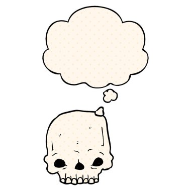 çizgi film ürkütücü kafatası ve çizgi roman tarzında düşünce balonu