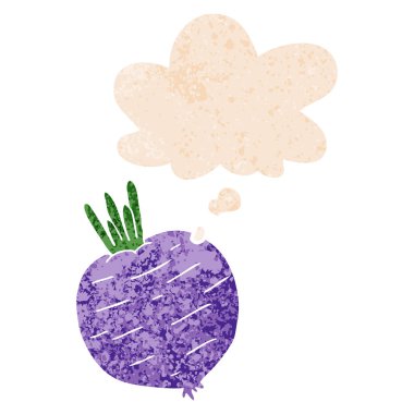 retro dokulu tarzda karikatür sebze ve düşünce balonu