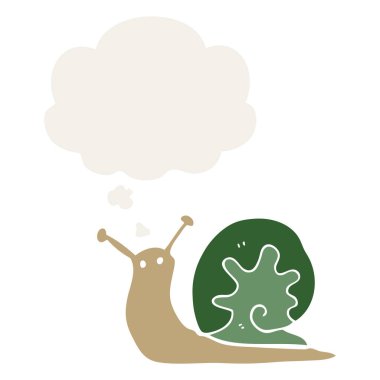 retro tarzında karikatür salyangoz ve düşünce balonu