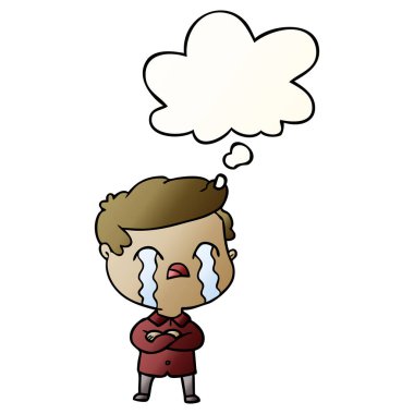 karikatür adam ağlama ve pürüzsüz degrade tarzında kabarcık düşünce