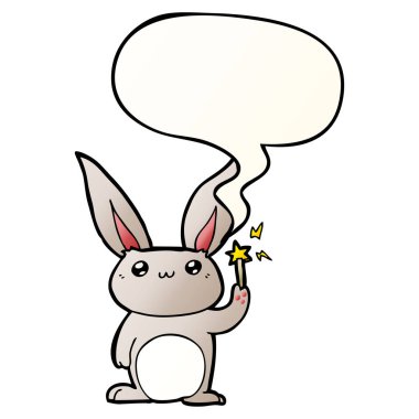 pürüzsüz degrade tarzında sevimli karikatür tavşan ve konuşma balonu