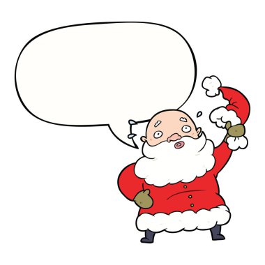 karikatür noel baba şapkasını ve konuşma balonu sallayarak
