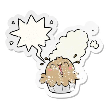 sevimli karikatür pasta ve konuşma balonu sıkıntılı etiket