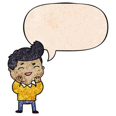 retro doku tarzında karikatür adam gülme ve konuşma balonu