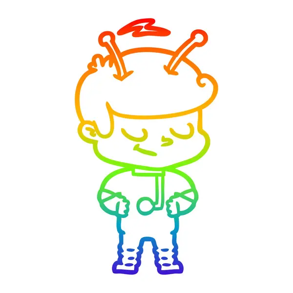 Regenbogen-Gradienten-Linie Zeichnung freundlich Cartoon Raumfahrer — Stockvektor