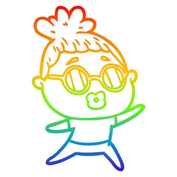 Regenboog gradiënt lijntekening cartoon dansen vrouw dragen gezongen — Stockvector