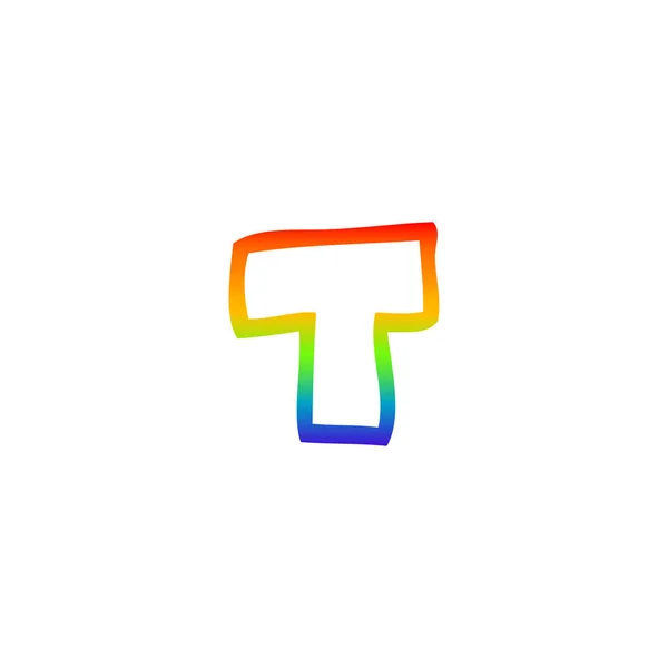 Linea gradiente arcobaleno disegno cartone animato lettera t — Vettoriale Stock