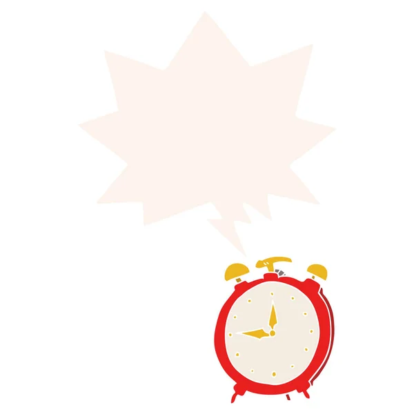 Reloj despertador de dibujos animados y burbuja del habla en estilo retro — Archivo Imágenes Vectoriales