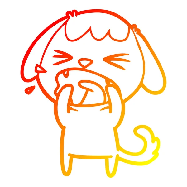 Línea de gradiente caliente dibujo lindo perro de dibujos animados ladridos — Vector de stock