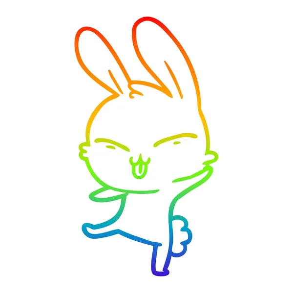 Rainbow gradient line drawing cute cartoon rabbit — Stock Vector