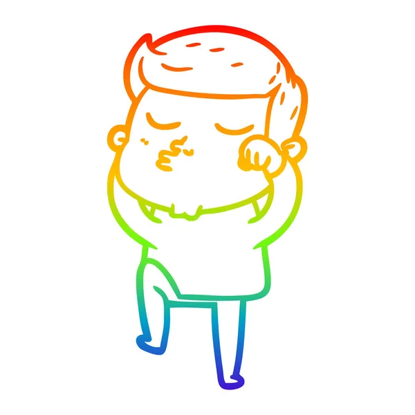 Regenbogen Gradienten Linie Zeichnung Cartoon Modell Kerl schmollen — Stockvektor