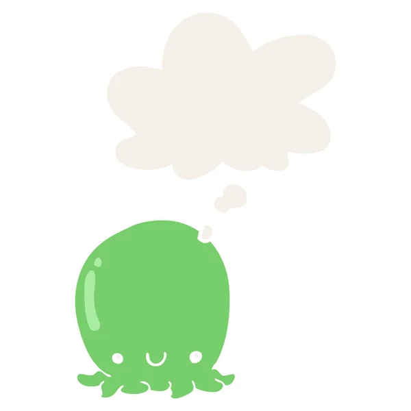 Leuke cartoon octopus en dacht bubble in retro stijl — Stockvector