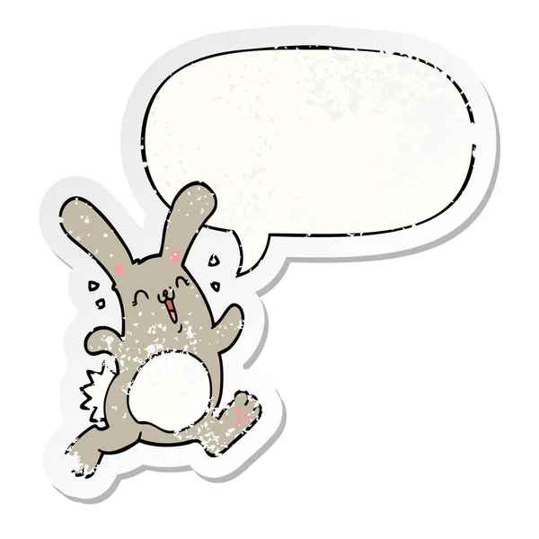 Dessin animé lapin et parole bulle affligé autocollant — Image vectorielle