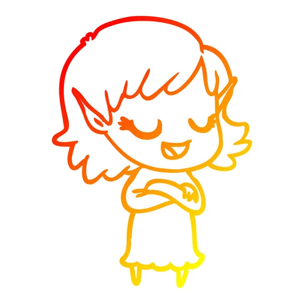 Linea gradiente caldo disegno felice ragazza elfo cartone animato — Vettoriale Stock
