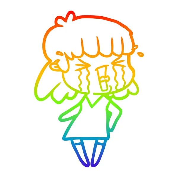 Rainbow gradient ligne dessin dessin femme dessin animé — Image vectorielle