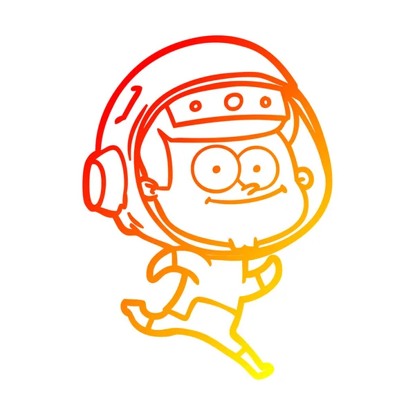 Varm gradient linje ritning lycklig astronaut Cartoon — Stock vektor